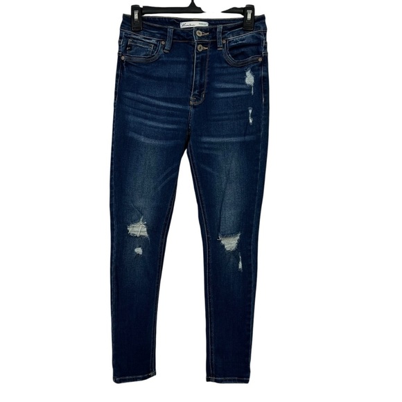 KanCan Jr Women’s Blue Jeans Sz 7/27 Distress/Ripped/Torn Stretch Pockets Dark - Picture 1 of 13